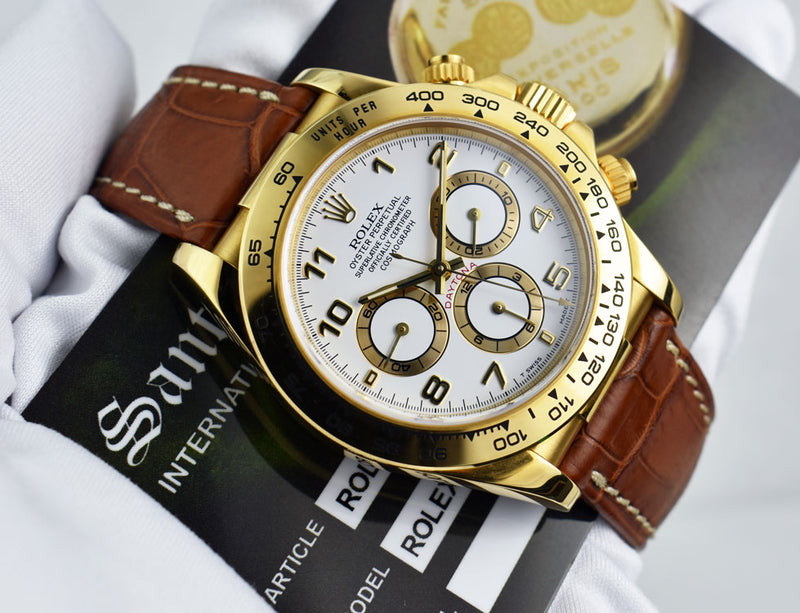 ROLEX 18kt Gold Zenith Daytona White Arabic Dial Model 16518