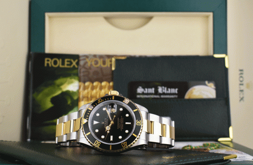 ROLEX 40mm 18kt Gold & Stainless Submariner Black Index Dial SEL Model 16613