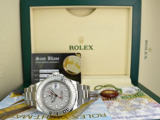 Rolex Yachtmaster Steel Platinum Dial Bezel Mens Watch 16622 Box Card