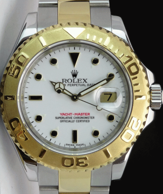 ROLEX Rehaut 18kt Gold & Stainless Steel Yachtmaster with a White Index Dial Model 16623