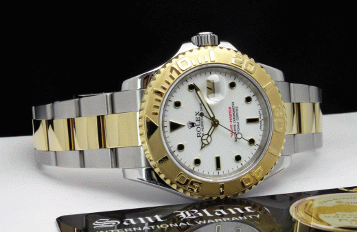 ROLEX Rehaut 18kt Gold & Stainless Steel Yachtmaster with a White Index Dial Model 16623