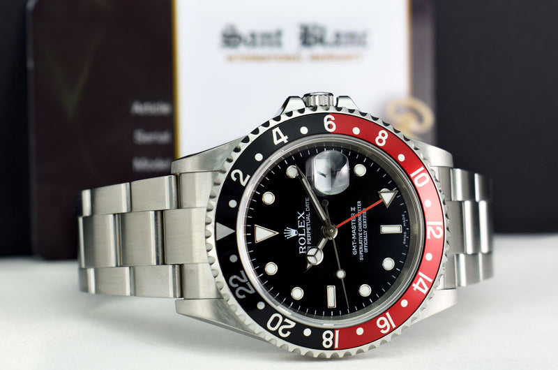 ROLEX 40mm Stainless Steel GMT Master II Black & Red "Coke" Bezel Papers Model 16710