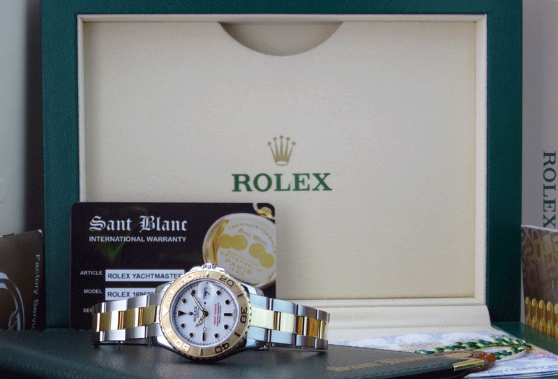 ROLEX Ladies 29mm 18kt Gold & Stainless Yachtmaster White Index Dial Model 169623