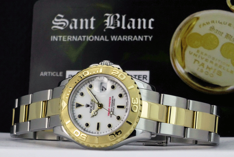 ROLEX Ladies 29mm 18kt Gold & Stainless Yachtmaster White Index Dial Model 169623