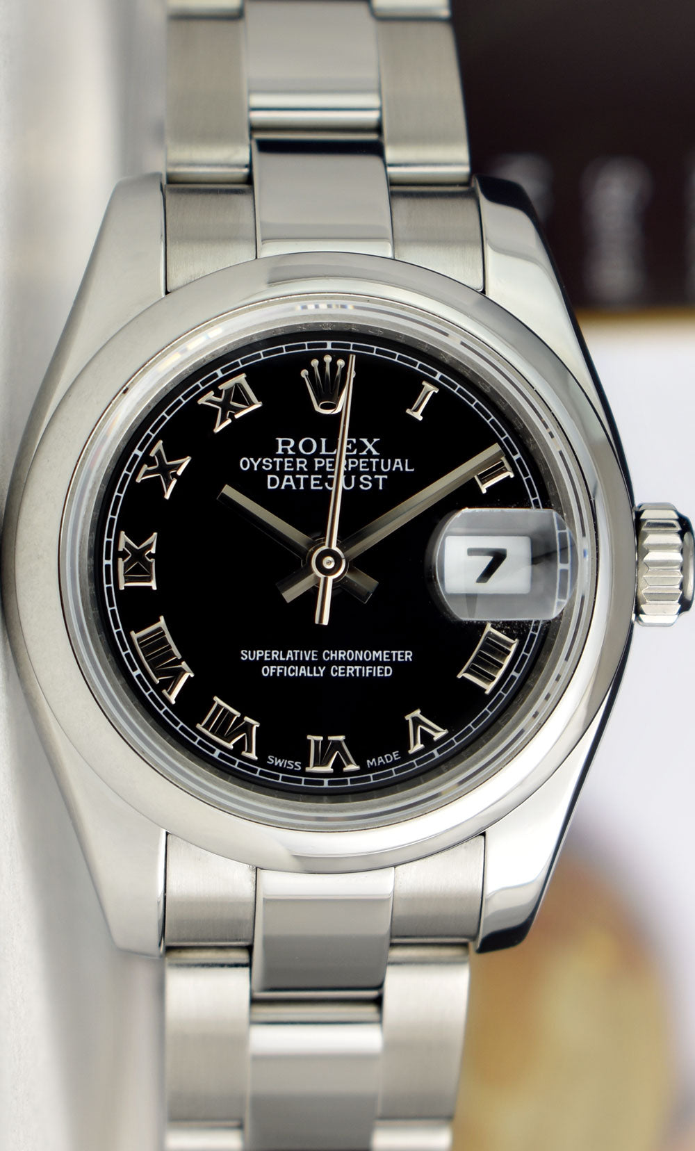 ROLEX Ladies 26mm Stainless Steel DateJust Black Roman Dial Oyster