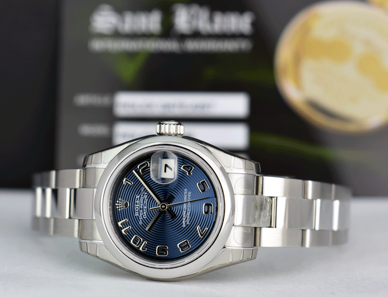 ROLEX Ladies 26mm Stainless Steel Datejust Blue Concentric Arabic Model 179160