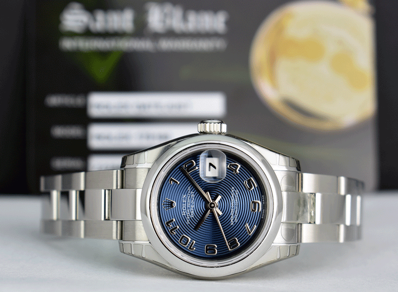 ROLEX Ladies 26mm Stainless Steel Datejust Blue Concentric Arabic Model 179160