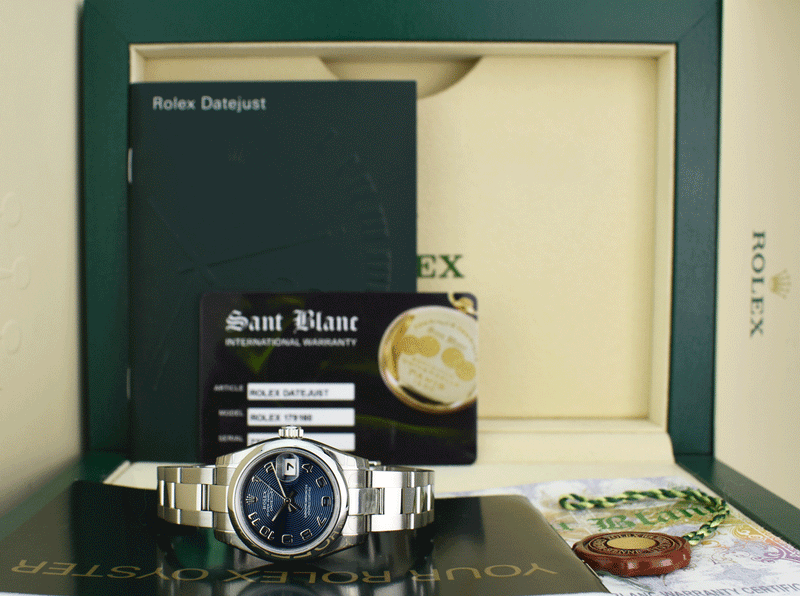 ROLEX Ladies 26mm Stainless Steel Datejust Blue Concentric Arabic Model 179160