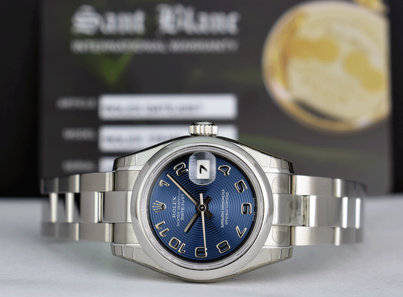 ROLEX Ladies 26mm Stainless Steel Datejust Blue Concentric Arabic Model 179160