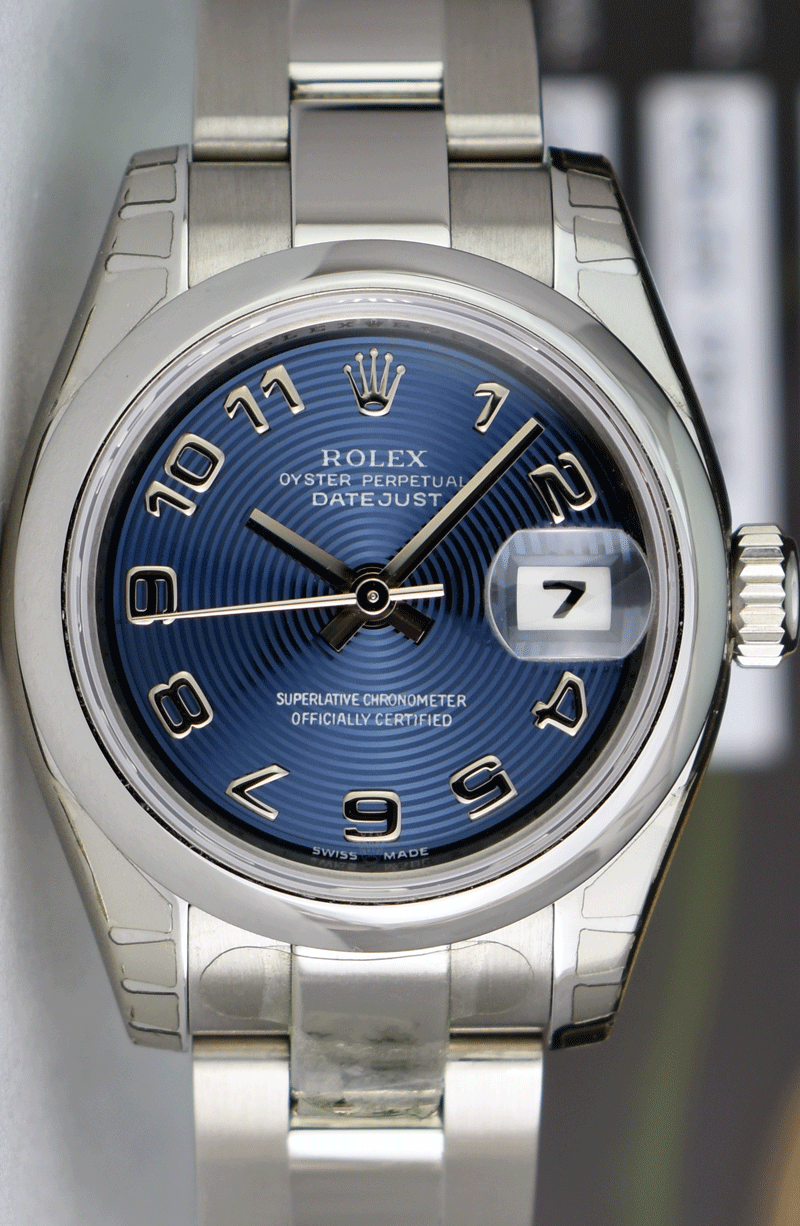 ROLEX Ladies 26mm Stainless Steel Datejust Blue Concentric Arabic Model 179160