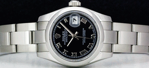 ROLEX REHAUT Ladies 26mm Stainless DateJust Black Roman 179160