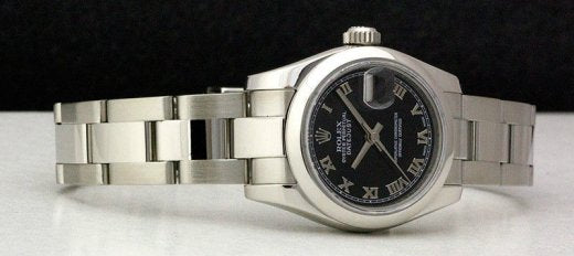 ROLEX REHAUT Ladies 26mm Stainless DateJust Black Roman 179160