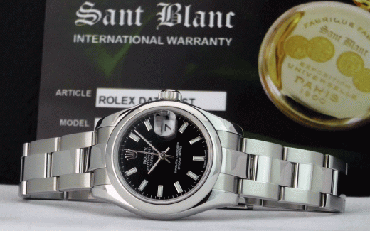 ROLEX Ladies 26mm Stainless Steel DateJust Black Index Dial Model 179160