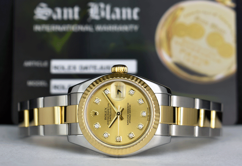 ROLEX Ladies 26mm 18kt Gold & Stainless Steel Datejust Champagne Diamond Dial  Model 179173