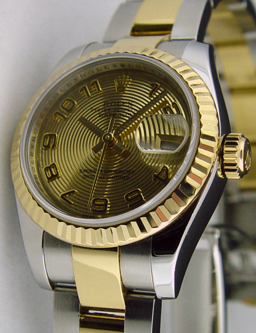 ROLEX Ladies 26mm 18kt Yellow Gold & Stainless Steel Datejust Champagne Concentric Dial Model 179173