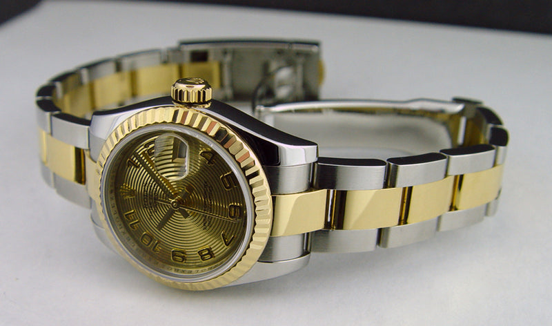 ROLEX Ladies 26mm 18kt Yellow Gold & Stainless Steel Datejust Champagne Concentric Dial Model 179173