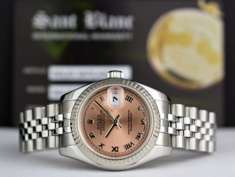 ROLEX Ladies 26mm 18kt White Gold & Stainless Steel Datejust Rose Roman Dial Model 179174