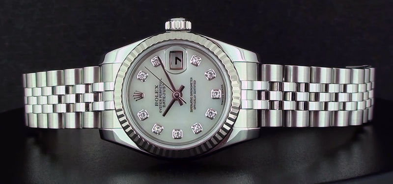 Rolex Ladies White Gold & Stainless Steel Pearl Diamond Dial DateJust Model 179174