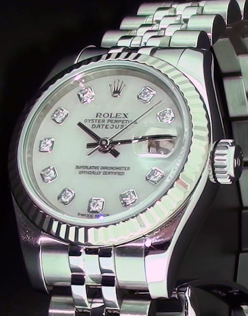 Rolex Ladies White Gold & Stainless Steel Pearl Diamond Dial DateJust Model 179174