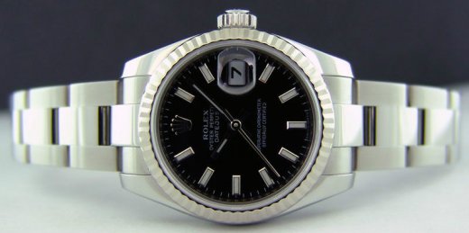 ROLEX Ladies 26mm White Gold & Stainless Steel Datejust Black Index Dial Model 179174