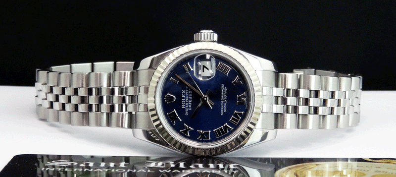 ROLEX Ladies 26mm White Gold & Stainless Steel Datejust Blue Roman Dial Jubilee Band Model 179174