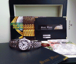 ROLEX Ladies 18kt White Gold & SS Datejust White Roman Dial 179174