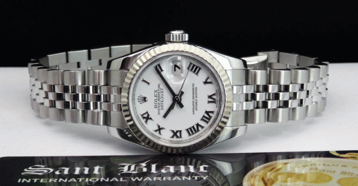 ROLEX Ladies 18kt White Gold & SS Datejust White Roman Dial 179174