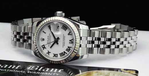 ROLEX Ladies 18kt White Gold & SS Datejust White Roman Dial 179174