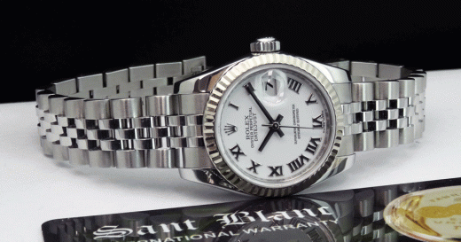 ROLEX Ladies 18kt White Gold & SS Datejust White Roman Dial 179174