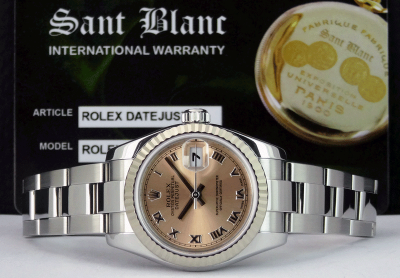 ROLEX REHAUT Ladies 26mm White Gold & Stainless Steel Datejust Rose Roman Dial Model 179174