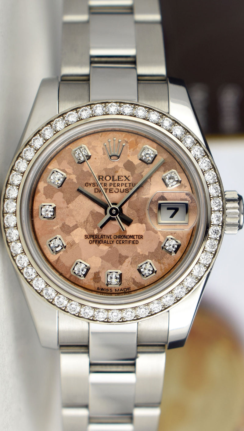 ROLEX LADIES White Gold & Stainless Steel Pink CRYSTAL Diamond Dial Model 179384