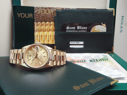 ROLEX 18kt Gold Day Date PRESIDENT Champagne Tapestry Stick 18038