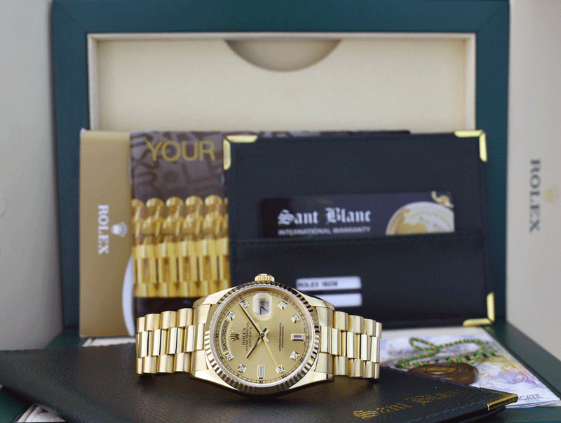 ROLEX 18kt Yellow Gold DayDate President Champagne Diamond Dial
