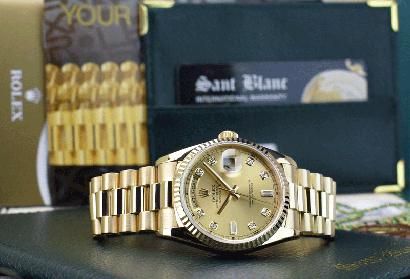 ROLEX 18kt Yellow Gold DayDate President Champagne Diamond Dial