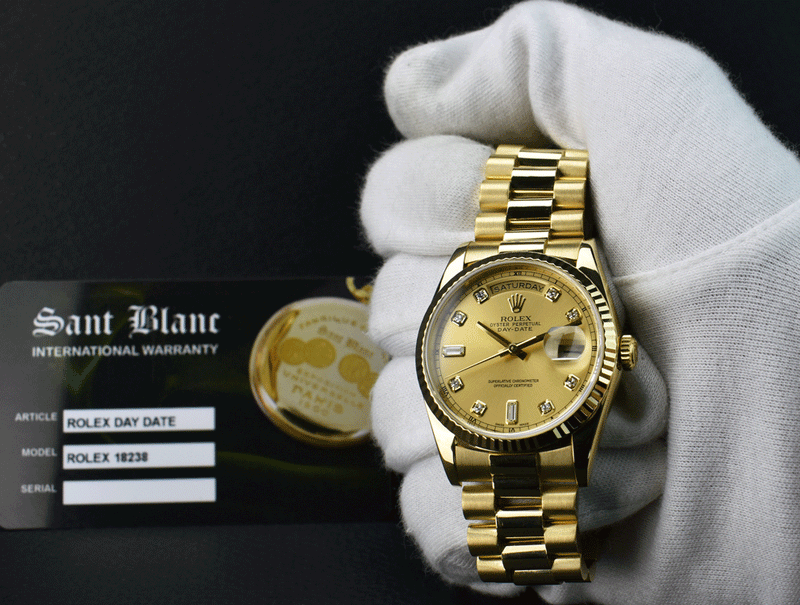 ROLEX 18kt Yellow Gold DayDate President Champagne Diamond Dial Model 18238