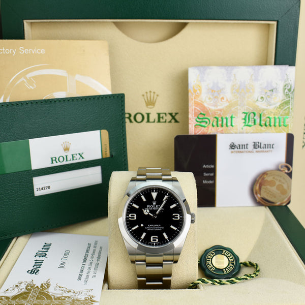 ROLEX 39mm Stainless Steel Explorer Black Index Dial Full Blue