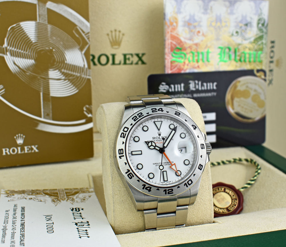 ROLEX 42mm Mens Stainless Steel Explorer II White Dial Model