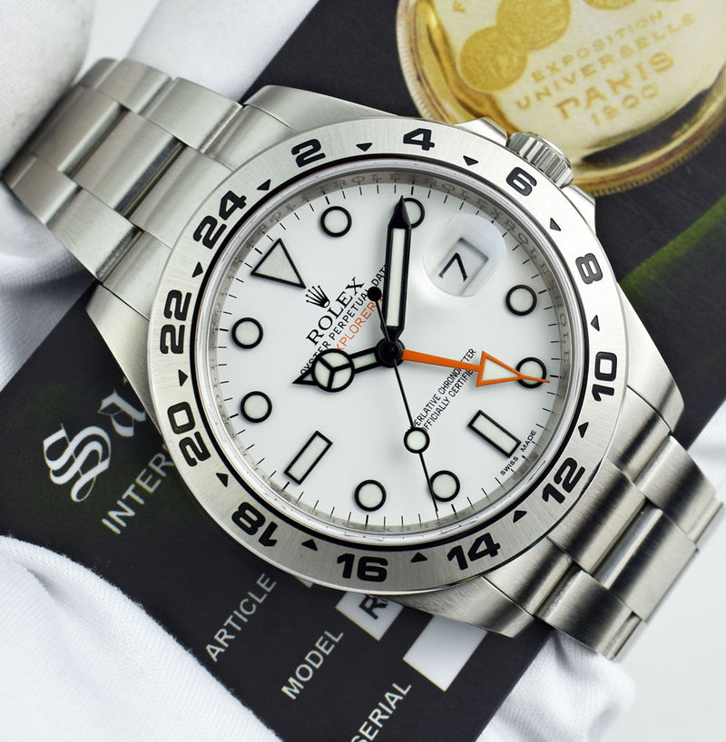 ROLEX 42mm Mens Stainless Steel Explorer II White Dial Model 216570