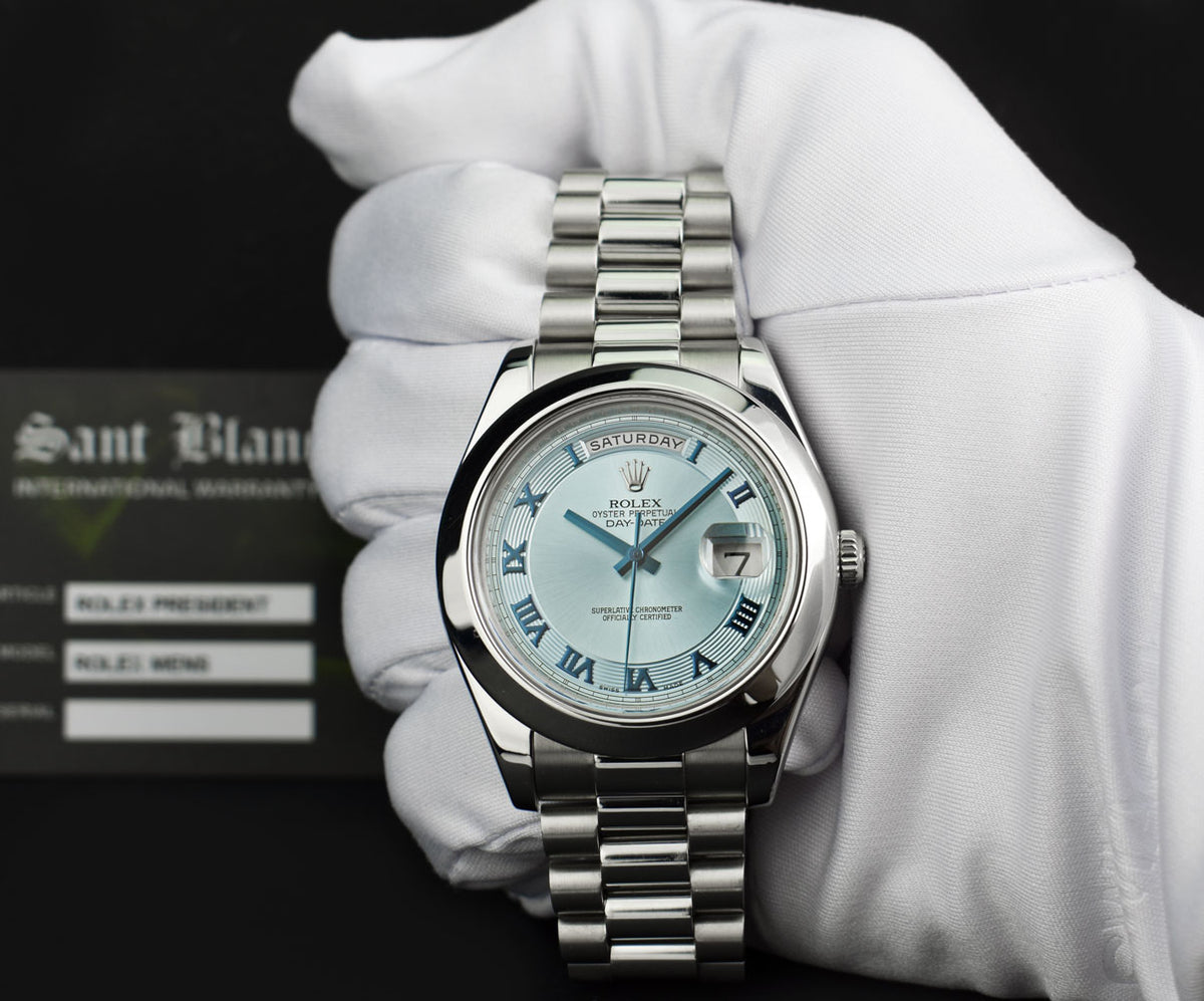 ROLEX 41mm Platinum DayDate II President Glacier Concentric Roman