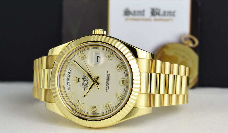 ROLEX 18kt Gold Day Date II President Ivory Concentric Dial Model 218238