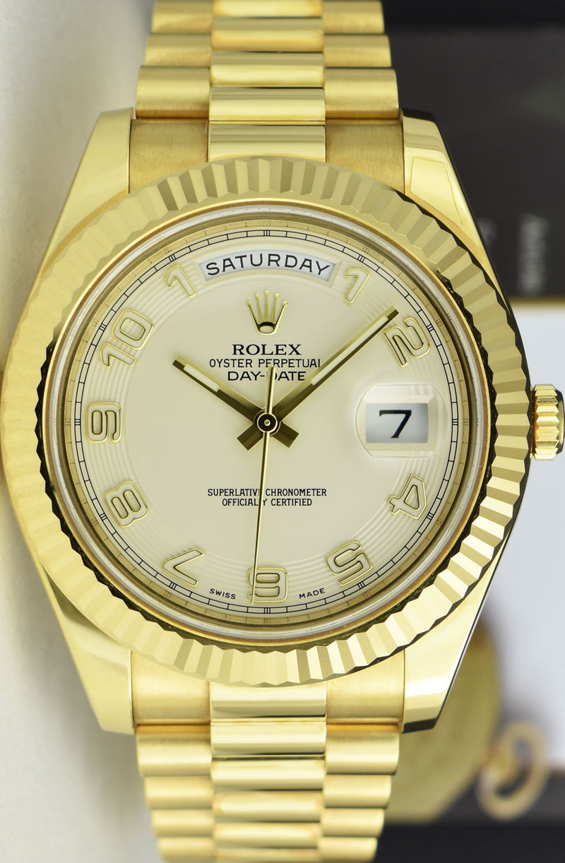 ROLEX 18kt Gold Day Date II President Ivory Concentric Dial Model 218238