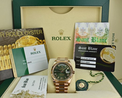 ROLEX Rose Gold DAY DATE 40 President Olive Green Roman CARD 228235