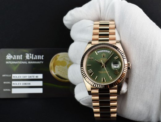 ROLEX Rose Gold DAY DATE 40 President Olive Green Roman CARD 228235