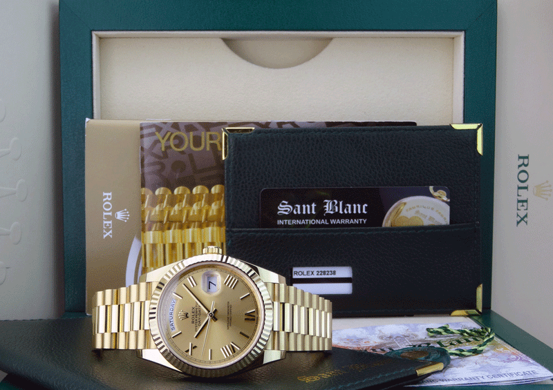 ROLEX Mens 18kt Gold Day Date 40mm President Champagne Roman Dial Model 228238