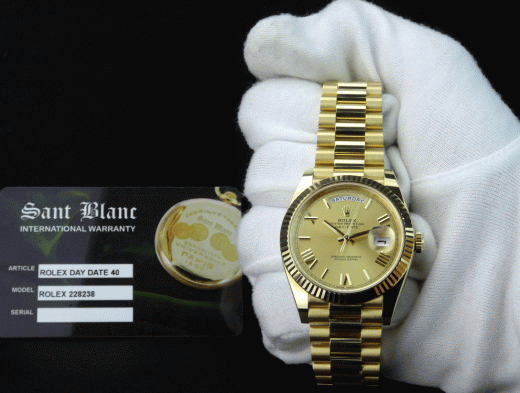 ROLEX 18kt Gold President Day Date 40 Champagne Roman Dial With Card Model 228238