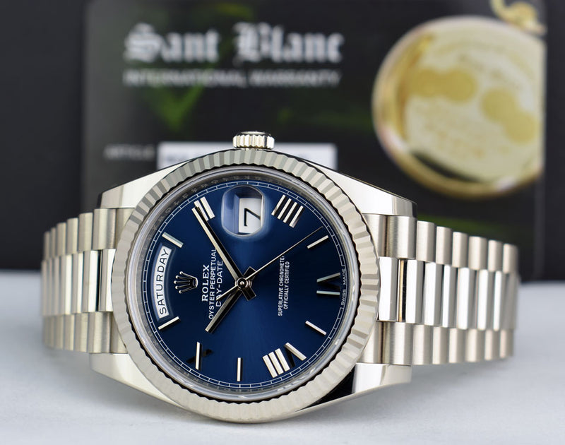 ROLEX 18kt White Gold DayDate 40 President Blue Roman Model 228239