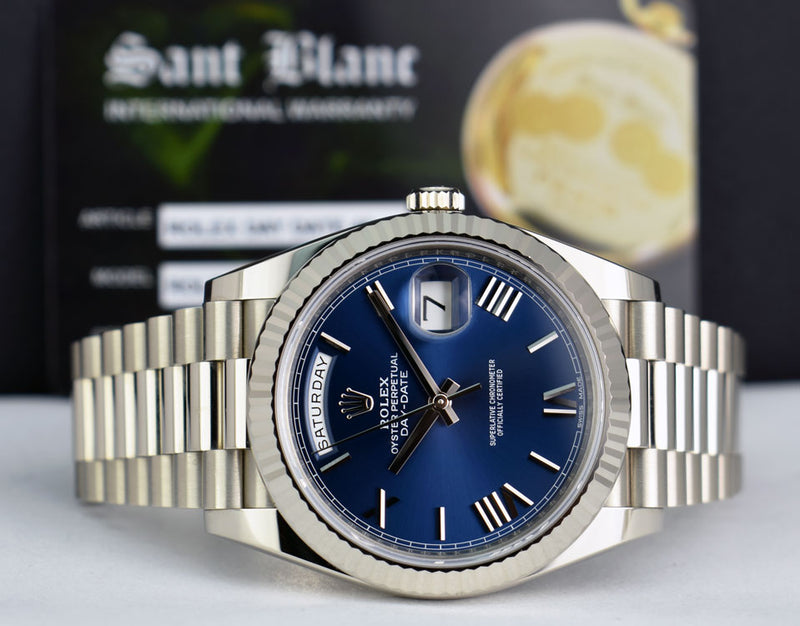 ROLEX 18kt White Gold DayDate 40 President Blue Roman Model 228239