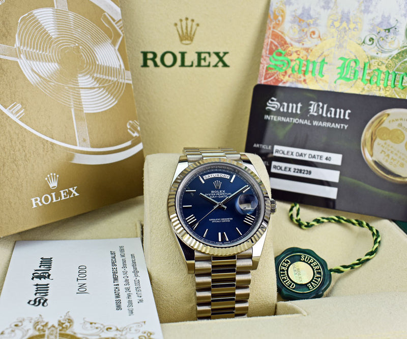 ROLEX 18kt White Gold DayDate 40 President Blue Roman Model 228239