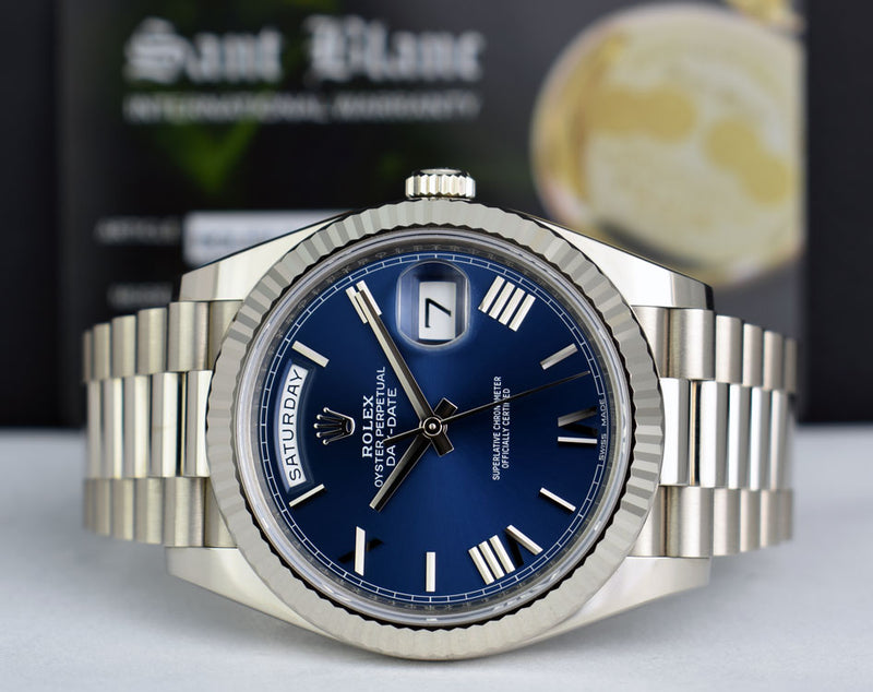 ROLEX 18kt White Gold DayDate 40 President Blue Roman Model 228239