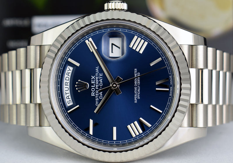 ROLEX 18kt White Gold DayDate 40 President Blue Roman Model 228239